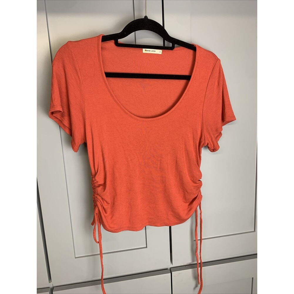 Marine Layer Lexi Cropped Tank Top Shirt Womens Small Coral Short Sleeve Coastal
